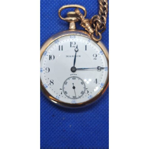 Tacy Watch Co. "MARION" Pocket Watch w/ 15 jewels Swiss Made Size 9s w/ Chain - Picture 8 of 10